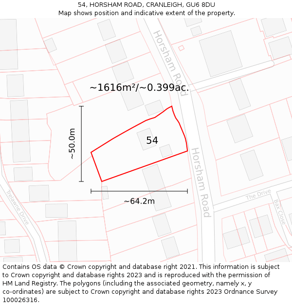54, HORSHAM ROAD, CRANLEIGH, GU6 8DU: Plot and title map