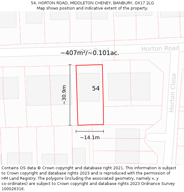 54, HORTON ROAD, MIDDLETON CHENEY, BANBURY, OX17 2LG: Plot and title map