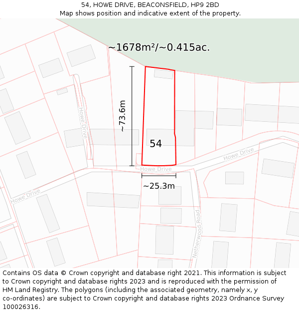 54, HOWE DRIVE, BEACONSFIELD, HP9 2BD: Plot and title map