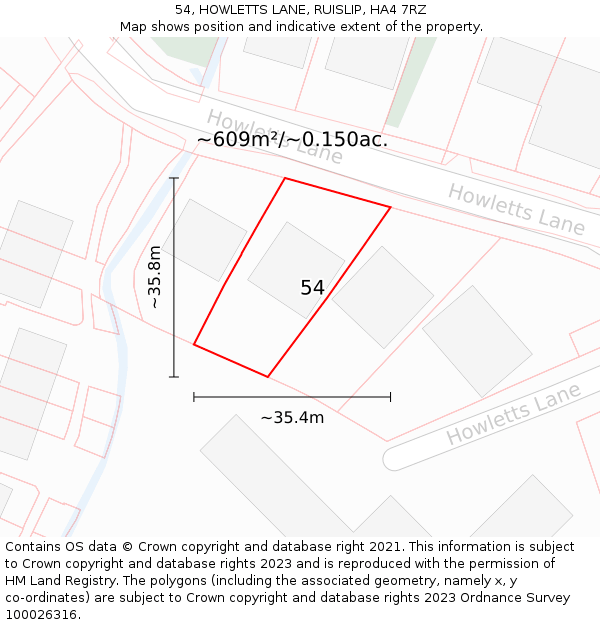54, HOWLETTS LANE, RUISLIP, HA4 7RZ: Plot and title map