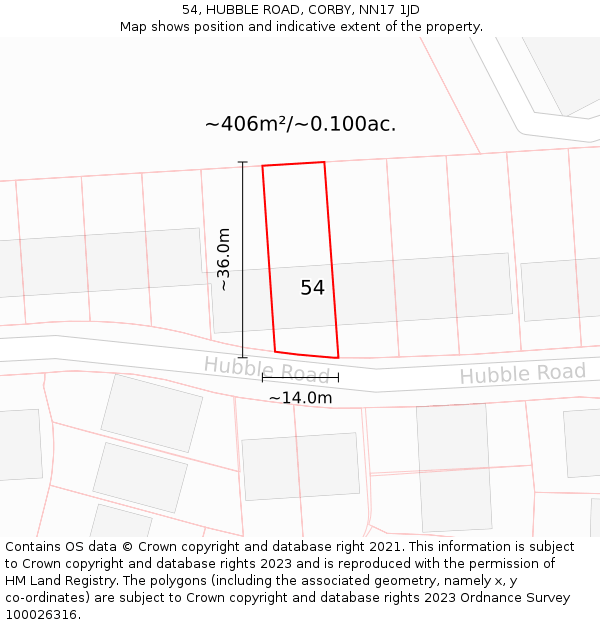 54, HUBBLE ROAD, CORBY, NN17 1JD: Plot and title map