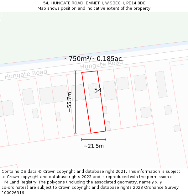 54, HUNGATE ROAD, EMNETH, WISBECH, PE14 8DE: Plot and title map