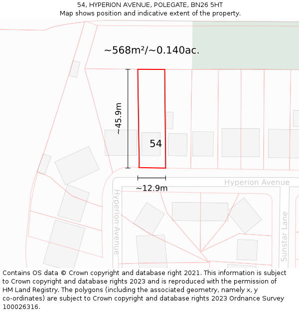 54, HYPERION AVENUE, POLEGATE, BN26 5HT: Plot and title map