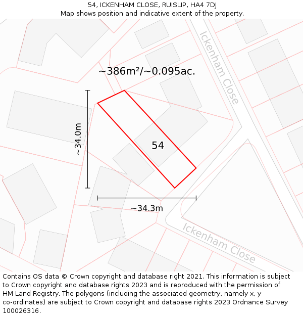 54, ICKENHAM CLOSE, RUISLIP, HA4 7DJ: Plot and title map