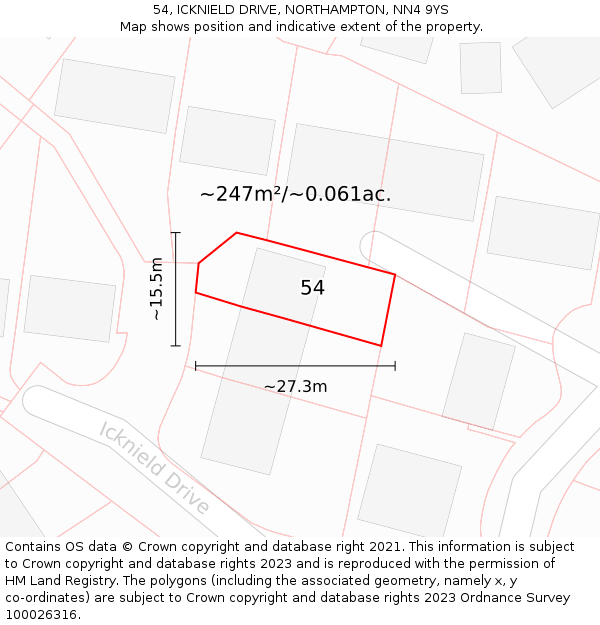 54, ICKNIELD DRIVE, NORTHAMPTON, NN4 9YS: Plot and title map