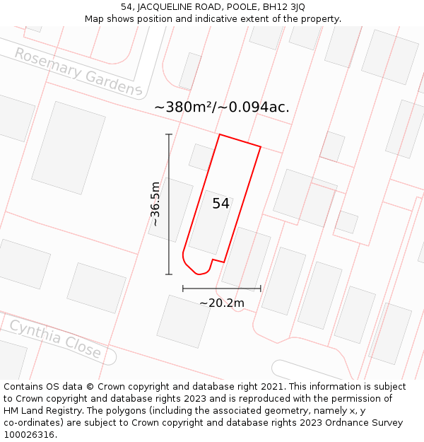 54, JACQUELINE ROAD, POOLE, BH12 3JQ: Plot and title map