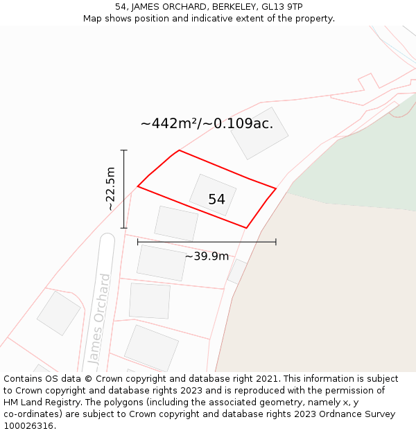 54, JAMES ORCHARD, BERKELEY, GL13 9TP: Plot and title map