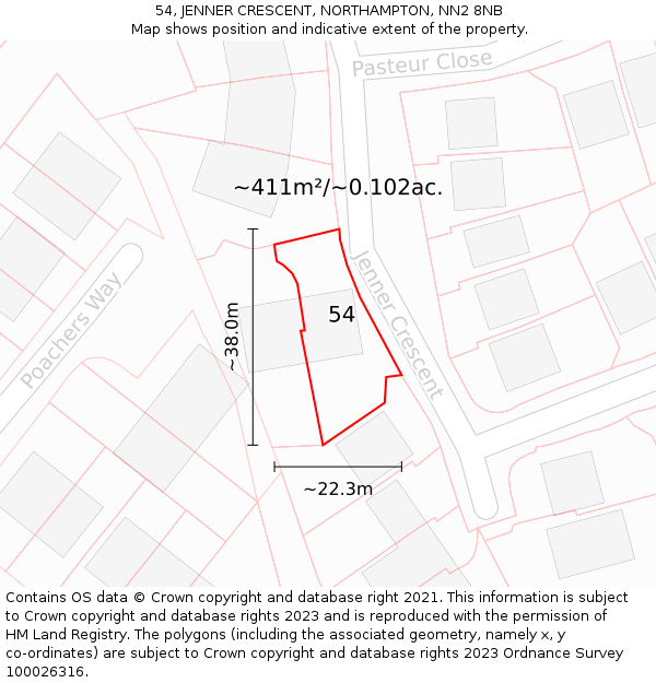 54, JENNER CRESCENT, NORTHAMPTON, NN2 8NB: Plot and title map