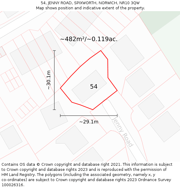 54, JENNY ROAD, SPIXWORTH, NORWICH, NR10 3QW: Plot and title map