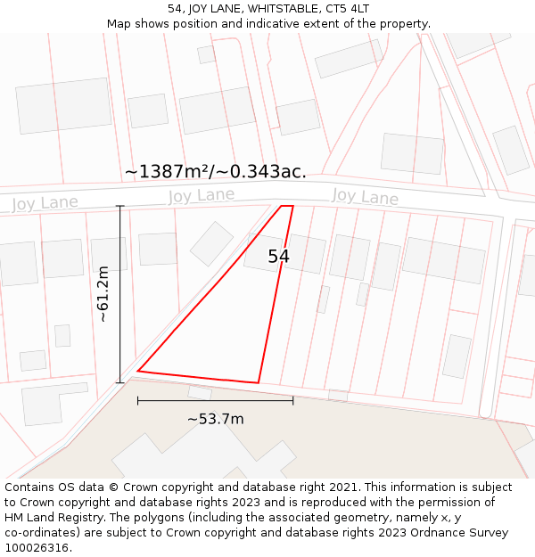 54, JOY LANE, WHITSTABLE, CT5 4LT: Plot and title map