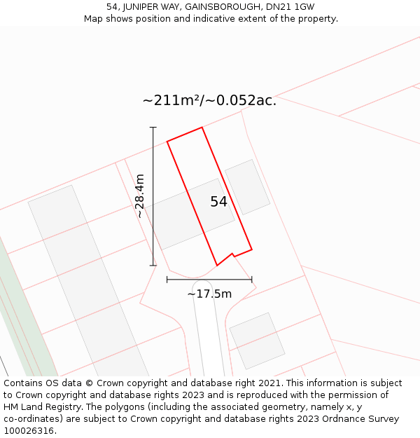 54, JUNIPER WAY, GAINSBOROUGH, DN21 1GW: Plot and title map