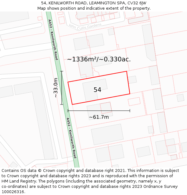 54, KENILWORTH ROAD, LEAMINGTON SPA, CV32 6JW: Plot and title map