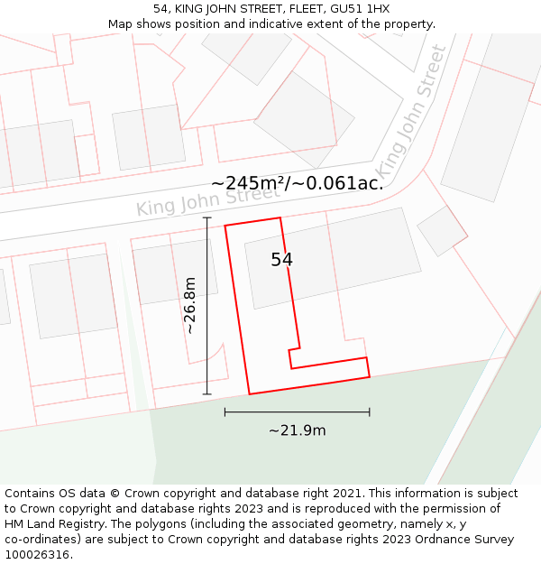 54, KING JOHN STREET, FLEET, GU51 1HX: Plot and title map