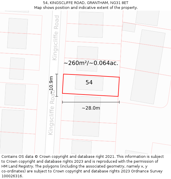 54, KINGSCLIFFE ROAD, GRANTHAM, NG31 8ET: Plot and title map