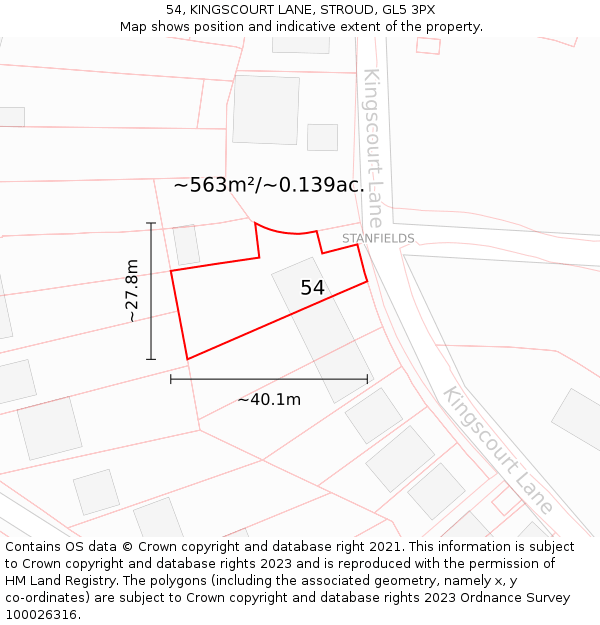54, KINGSCOURT LANE, STROUD, GL5 3PX: Plot and title map