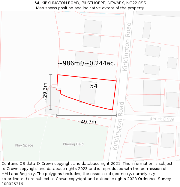 54, KIRKLINGTON ROAD, BILSTHORPE, NEWARK, NG22 8SS: Plot and title map