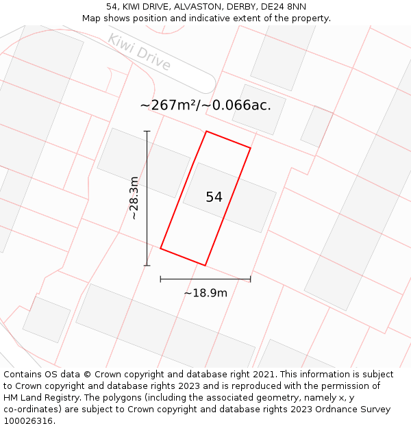 54, KIWI DRIVE, ALVASTON, DERBY, DE24 8NN: Plot and title map