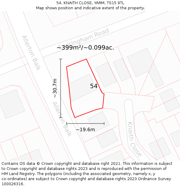 54, KNAITH CLOSE, YARM, TS15 9TL: Plot and title map