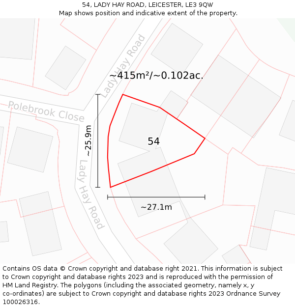 54, LADY HAY ROAD, LEICESTER, LE3 9QW: Plot and title map