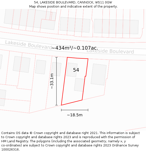 54, LAKESIDE BOULEVARD, CANNOCK, WS11 0GW: Plot and title map