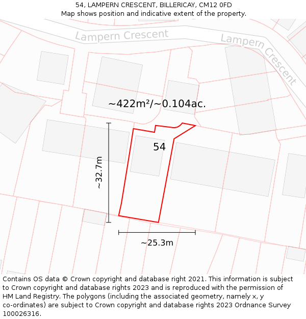 54, LAMPERN CRESCENT, BILLERICAY, CM12 0FD: Plot and title map