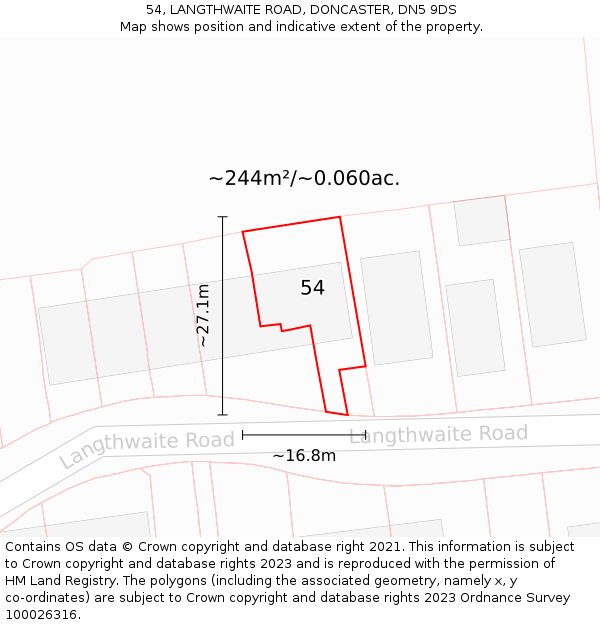 54, LANGTHWAITE ROAD, DONCASTER, DN5 9DS: Plot and title map