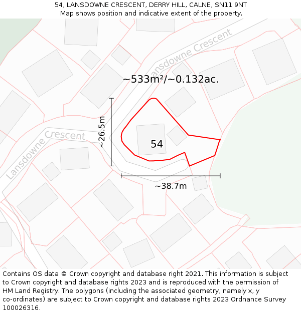 54, LANSDOWNE CRESCENT, DERRY HILL, CALNE, SN11 9NT: Plot and title map