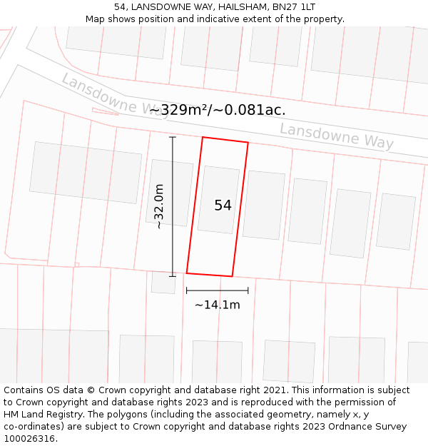 54, LANSDOWNE WAY, HAILSHAM, BN27 1LT: Plot and title map