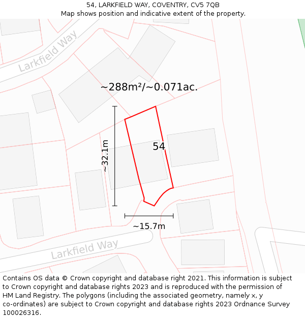 54, LARKFIELD WAY, COVENTRY, CV5 7QB: Plot and title map