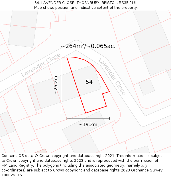 54, LAVENDER CLOSE, THORNBURY, BRISTOL, BS35 1UL: Plot and title map