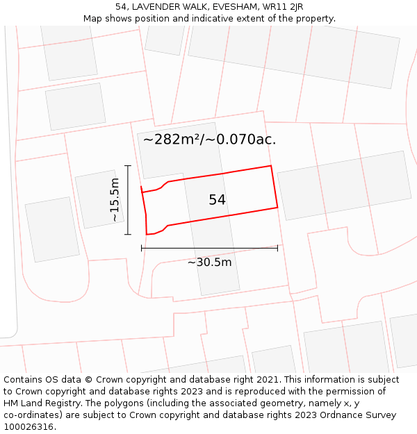 54, LAVENDER WALK, EVESHAM, WR11 2JR: Plot and title map