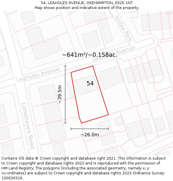 54, LEAHOLES AVENUE, OKEHAMPTON, EX20 1NT: Plot and title map