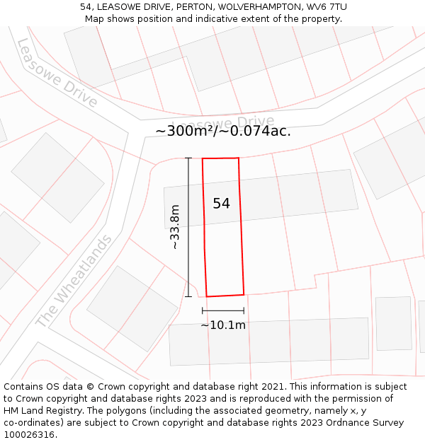 54, LEASOWE DRIVE, PERTON, WOLVERHAMPTON, WV6 7TU: Plot and title map