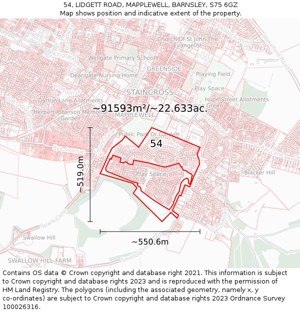 54, LIDGETT ROAD, MAPPLEWELL, BARNSLEY, S75 6GZ: Plot and title map