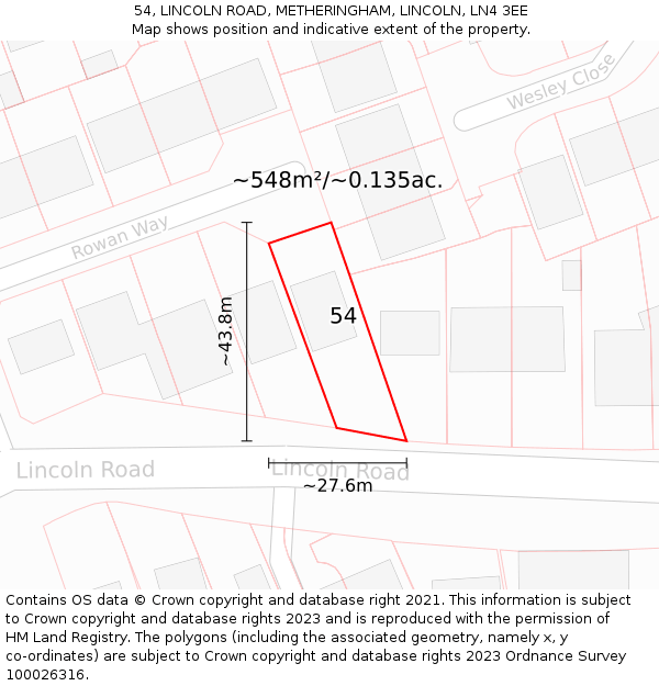 54, LINCOLN ROAD, METHERINGHAM, LINCOLN, LN4 3EE: Plot and title map
