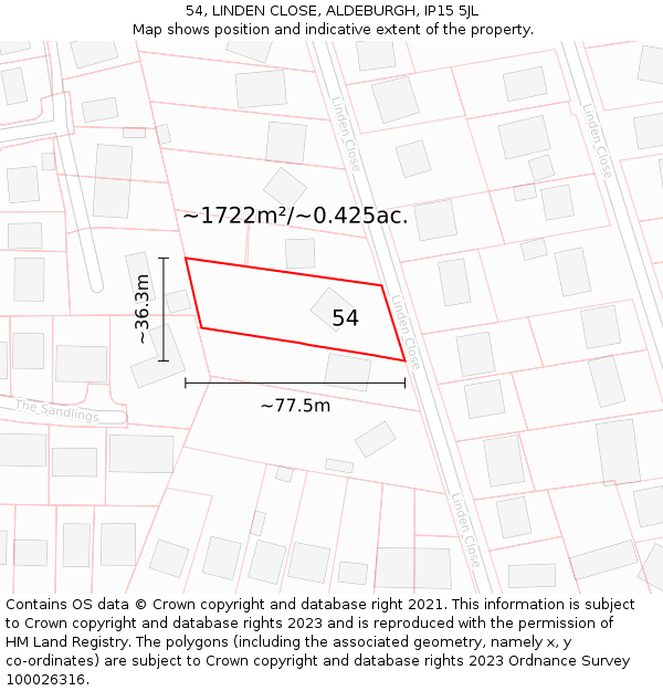 54, LINDEN CLOSE, ALDEBURGH, IP15 5JL: Plot and title map