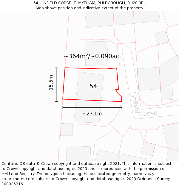 54, LINFIELD COPSE, THAKEHAM, PULBOROUGH, RH20 3EU: Plot and title map