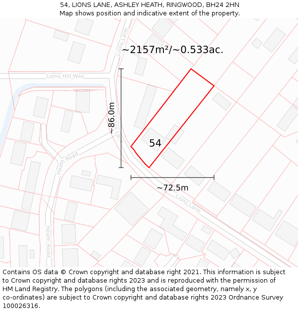 54, LIONS LANE, ASHLEY HEATH, RINGWOOD, BH24 2HN: Plot and title map