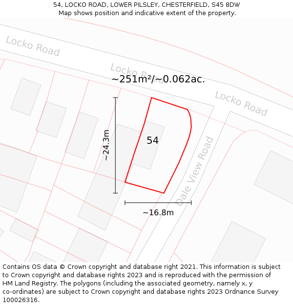 54, LOCKO ROAD, LOWER PILSLEY, CHESTERFIELD, S45 8DW: Plot and title map