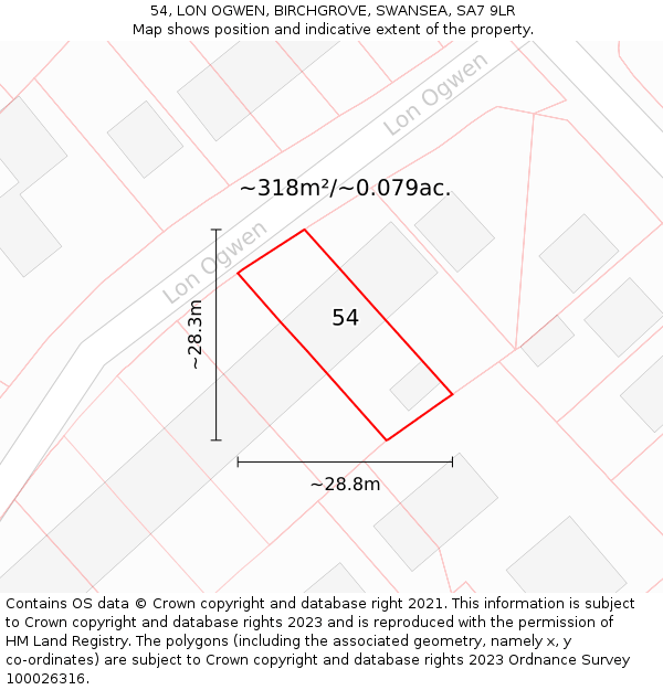 54, LON OGWEN, BIRCHGROVE, SWANSEA, SA7 9LR: Plot and title map