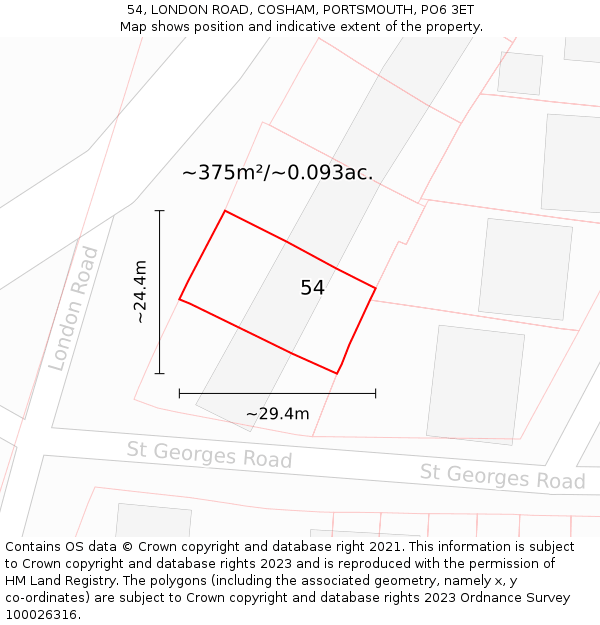 54, LONDON ROAD, COSHAM, PORTSMOUTH, PO6 3ET: Plot and title map