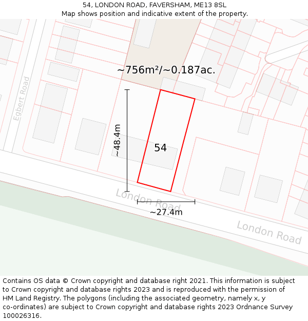 54, LONDON ROAD, FAVERSHAM, ME13 8SL: Plot and title map