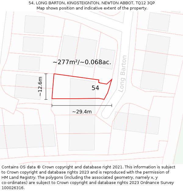 54, LONG BARTON, KINGSTEIGNTON, NEWTON ABBOT, TQ12 3QP: Plot and title map
