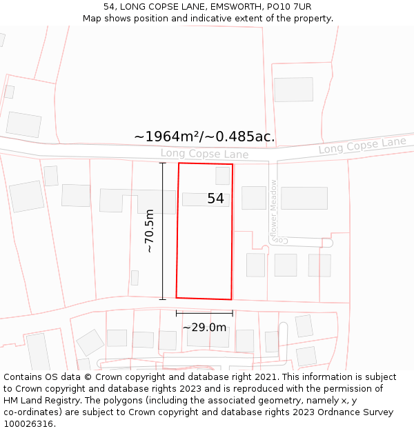 54, LONG COPSE LANE, EMSWORTH, PO10 7UR: Plot and title map