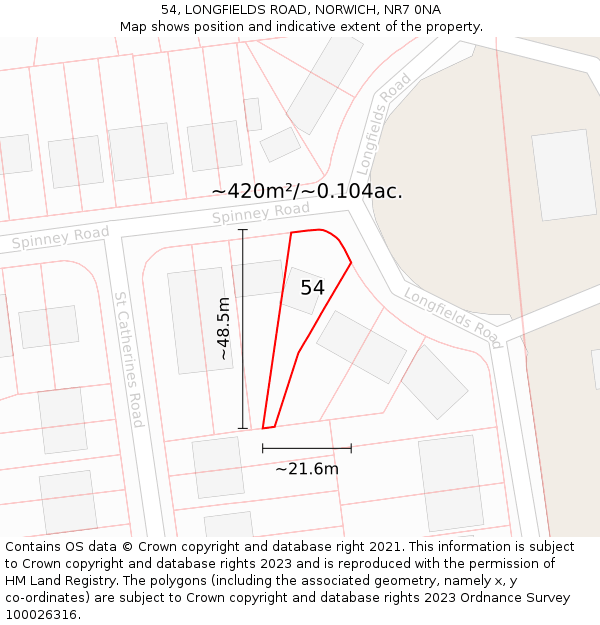 54, LONGFIELDS ROAD, NORWICH, NR7 0NA: Plot and title map