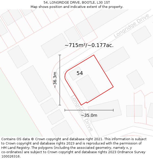 54, LONGRIDGE DRIVE, BOOTLE, L30 1ST: Plot and title map