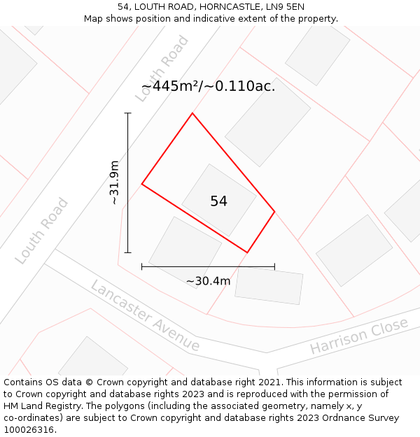 54, LOUTH ROAD, HORNCASTLE, LN9 5EN: Plot and title map