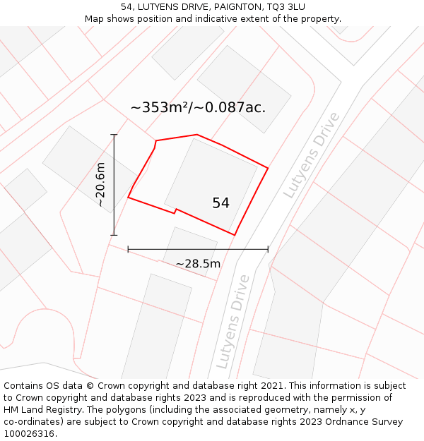 54, LUTYENS DRIVE, PAIGNTON, TQ3 3LU: Plot and title map