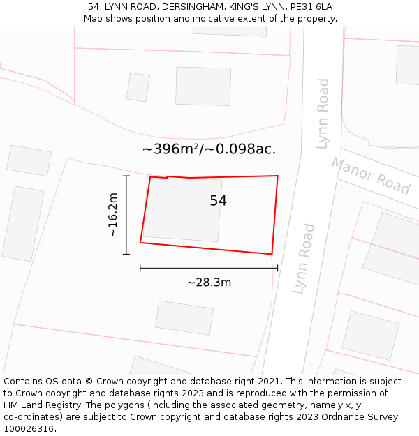54, LYNN ROAD, DERSINGHAM, KING'S LYNN, PE31 6LA: Plot and title map