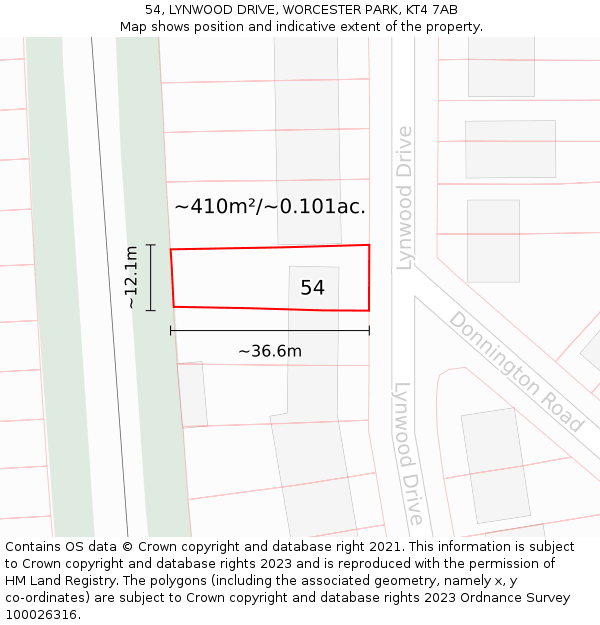 54, LYNWOOD DRIVE, WORCESTER PARK, KT4 7AB: Plot and title map